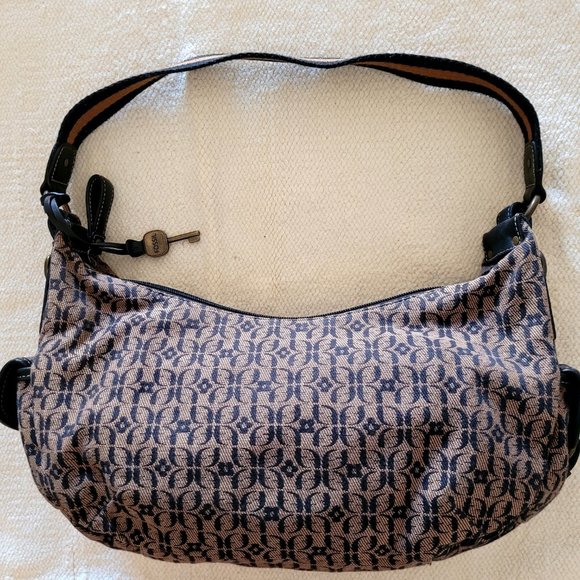 Vintage Fossil Purse Handbag Brown And Tan Cloth With Leather Trim - Picture 2 of 5